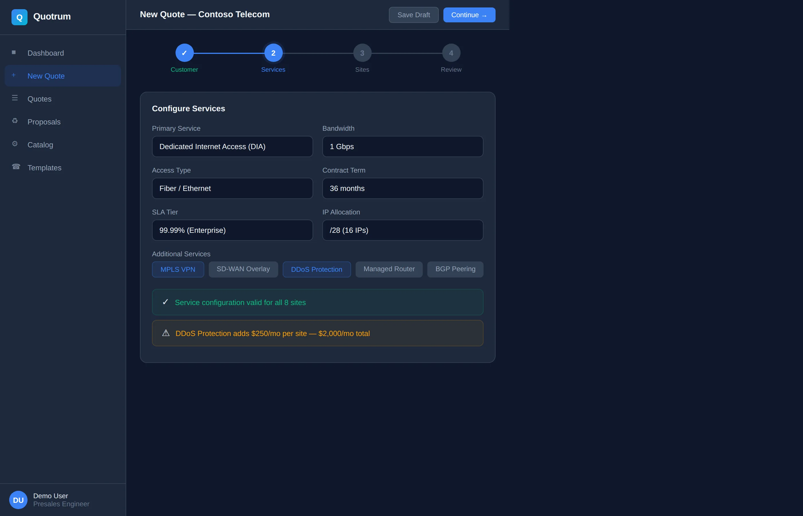 Quote creation wizard